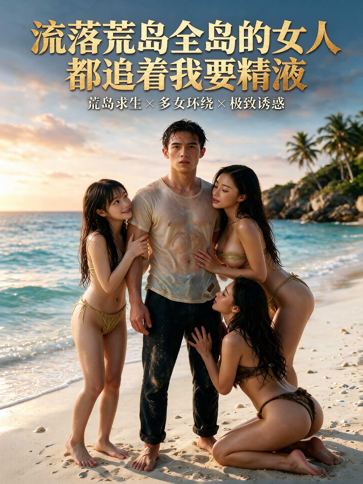 【AI成人短剧】流落荒岛全岛的女人都追着我要精液